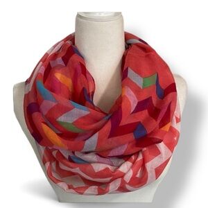 Anthropologie Red Multicolor Rainbow Chevron Bohemian Whimsical Infinity Scarf